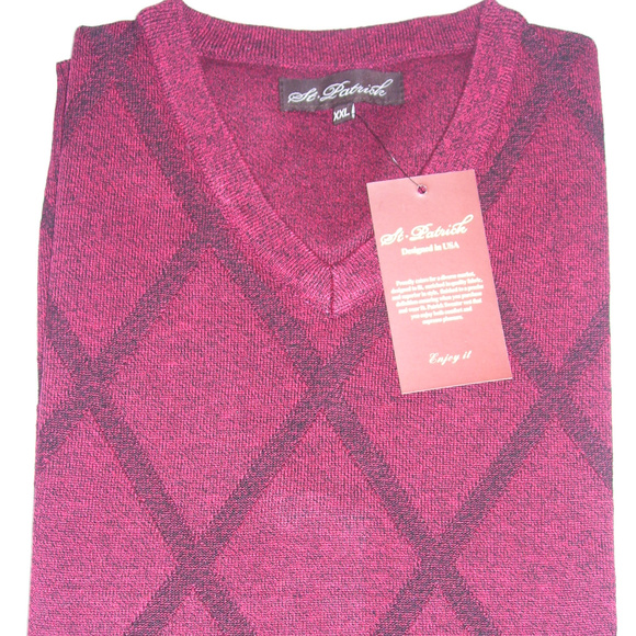 St. Patrick Other - Mens V Neck Wine Red Argyle Sweater Vest 2XL XXL